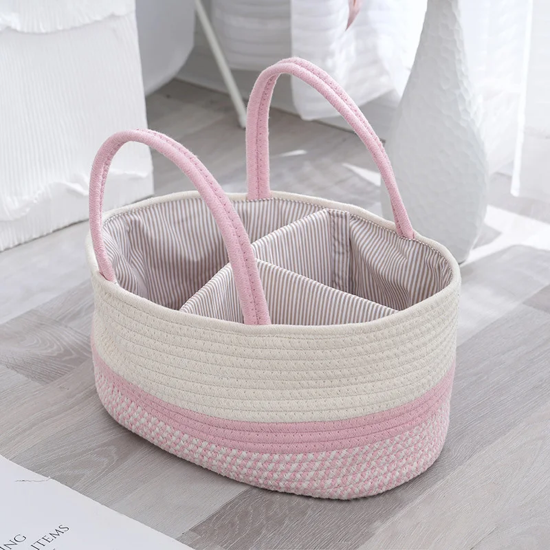 

Free Shipping Cotton Baby Diaper Caddy Organizer Nursery Storage Bin Basket Essentials Compartmental Portable Storage Basket