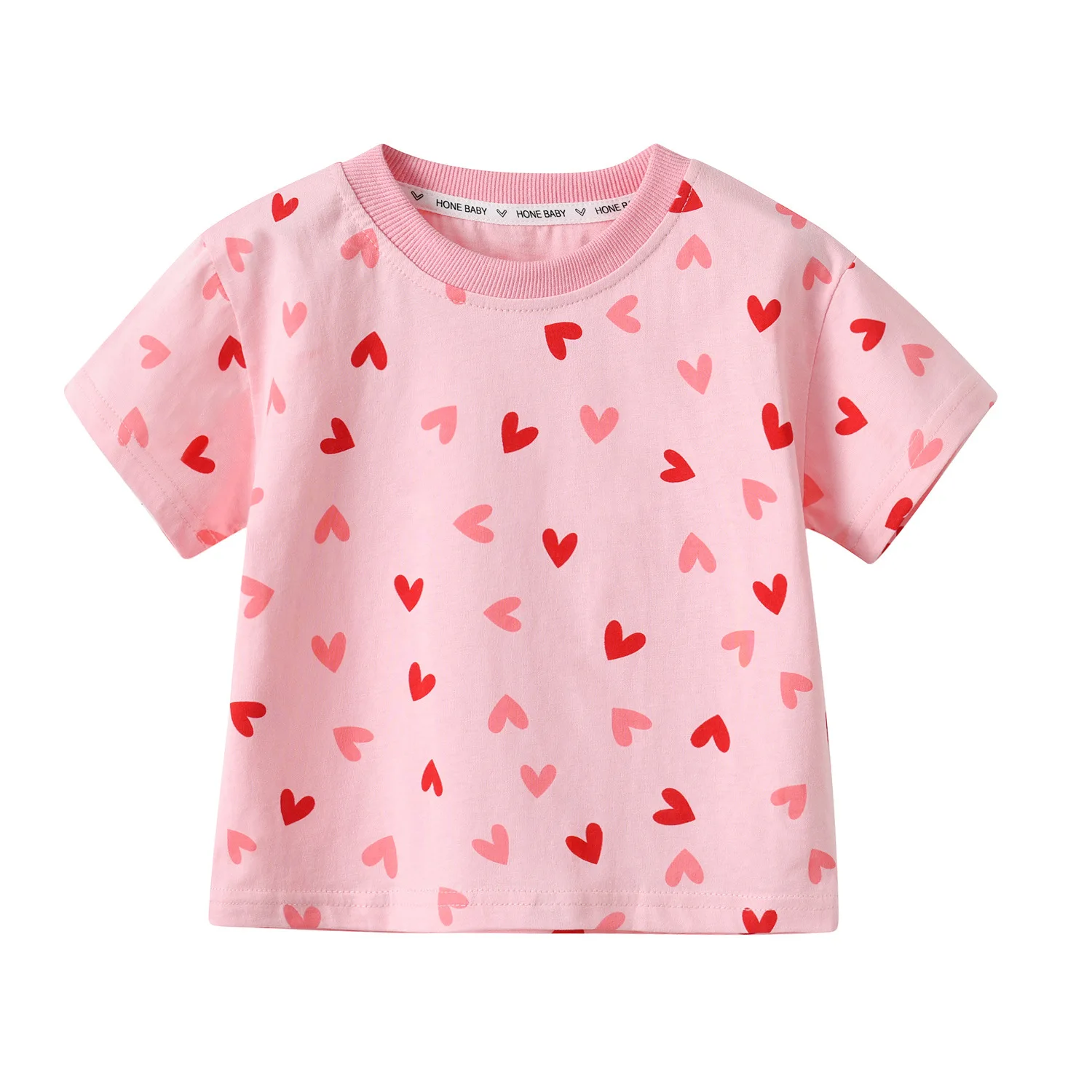 Girls New T-Shirt Children Love Short-Sleeved T-Shirt Summer Toddler Foreign Sweet Loose Half-Sleeved Tops Casual Short-Sleeved 5