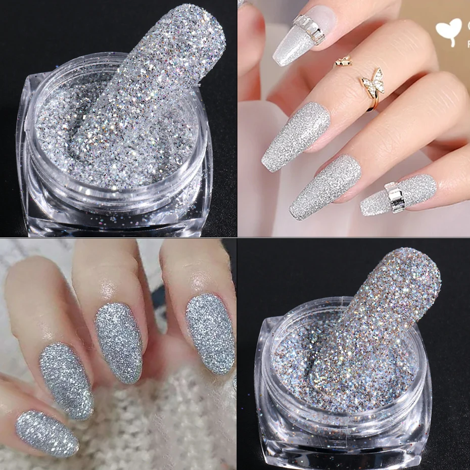 1Box Holographic Nail Glitter Laser Shiny Nail Art Sequins Silver Diamond Powder Dust Gel Polish Manicure Decor SAZS01-30 nail powder nail glitter nail decoration nail decorations