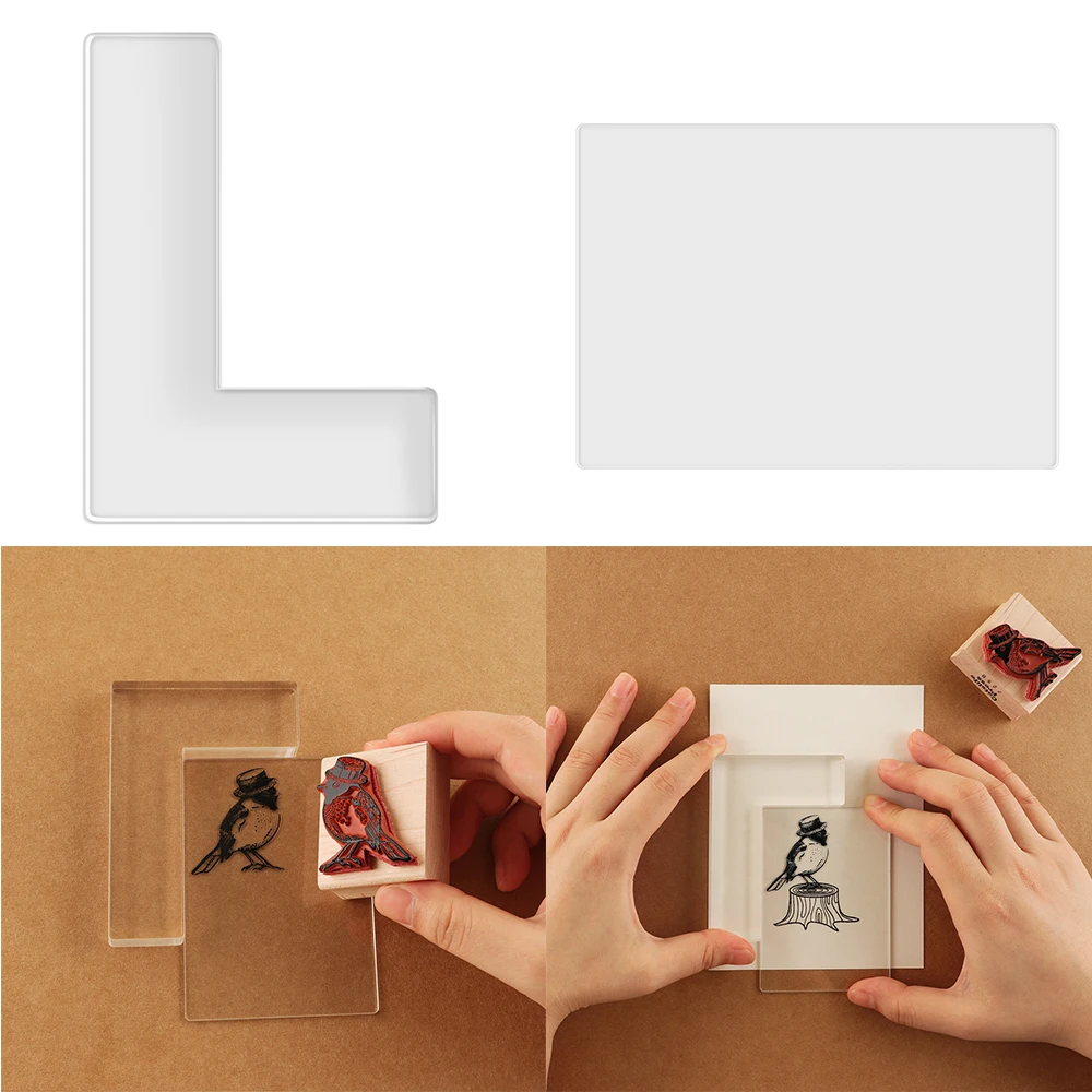 2pcs/set Small Clear Acrylic Stamp Positioner Kit Wood Stamp