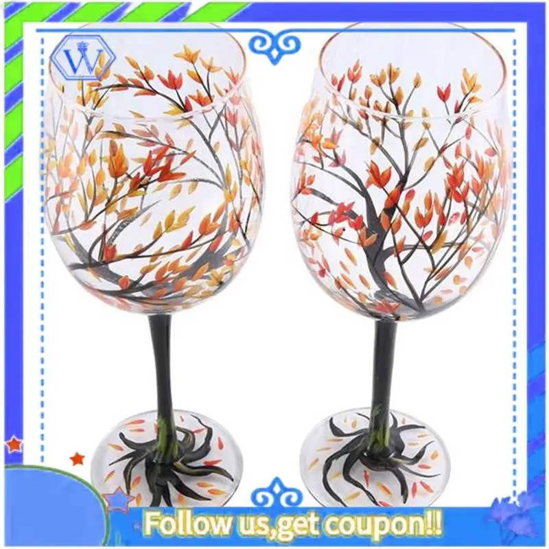 Easy To Use Autumn Tree Wine Glass-Fall Colors-Leaves Of Red, Yellow, Orange Hand Painted Fall Leaf