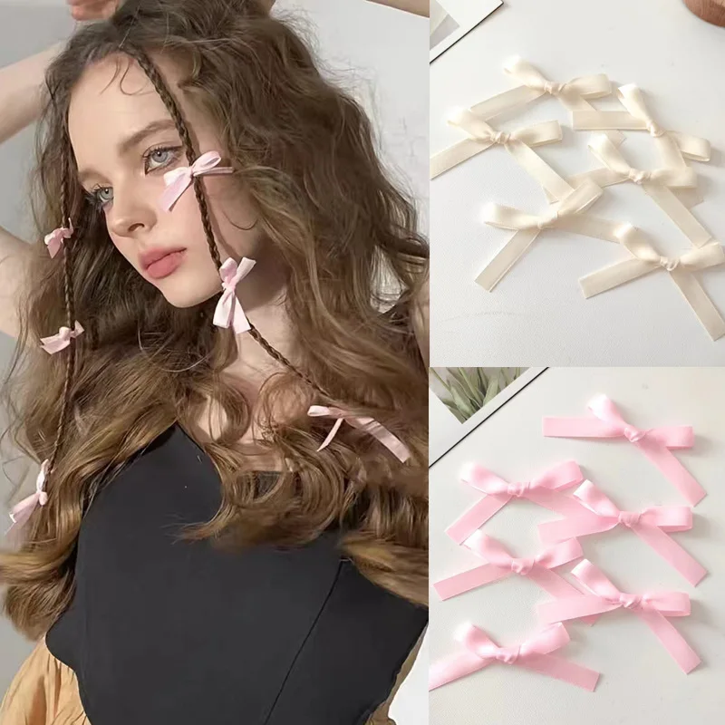 2Pcs Pink Small Bow Girl's Braided Hair Accessories Ballet Sweet and Spicy Mini BB Clip Summer Personalized New Hair Accessories 2pcs lot 7 flute 82 degree 1 4 inch mini hex shank hcs countersink drill bits set chamfer cutter