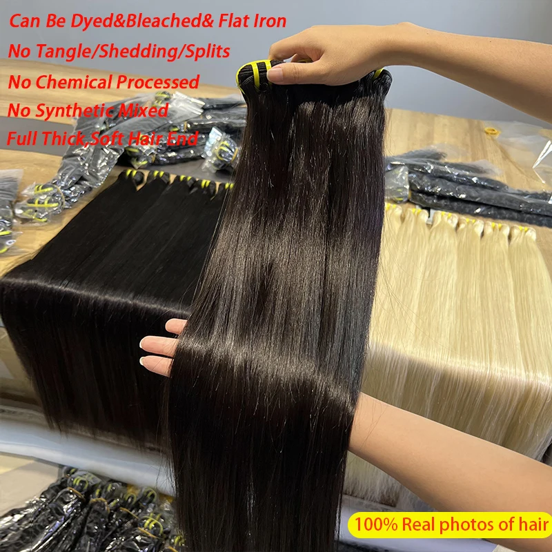 Human Hair Bundles Unprocessed Vietnamese Raw Virgin Bone Straight Original Double Weft Extensions #1B