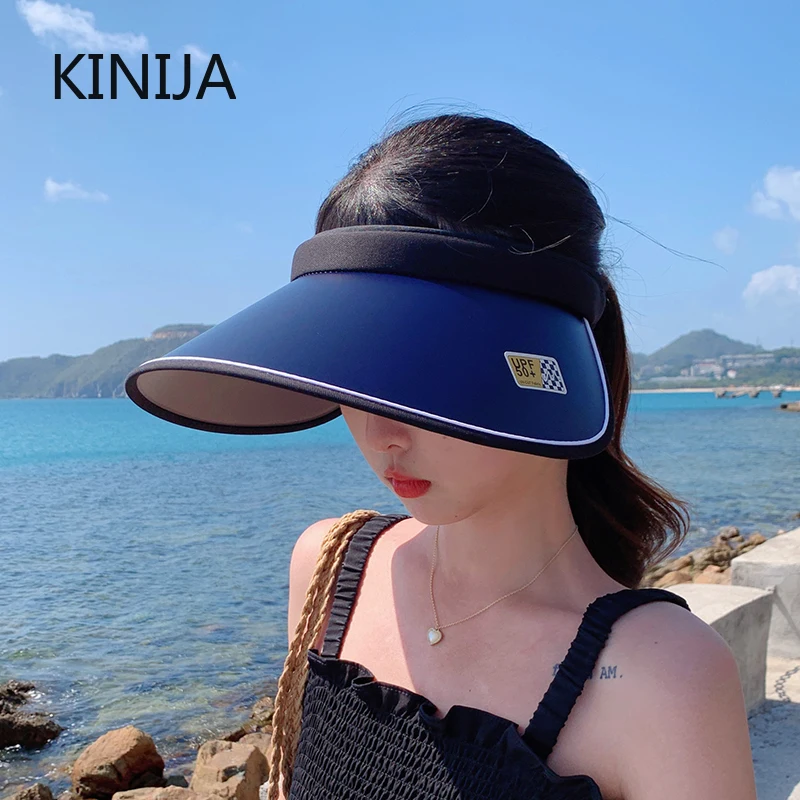 Sombrero de visera de playa para mujer, gorra playa de ala ancha, ajustable, protección UV, sólida, sombrilla, cola de caballo| | - AliExpress