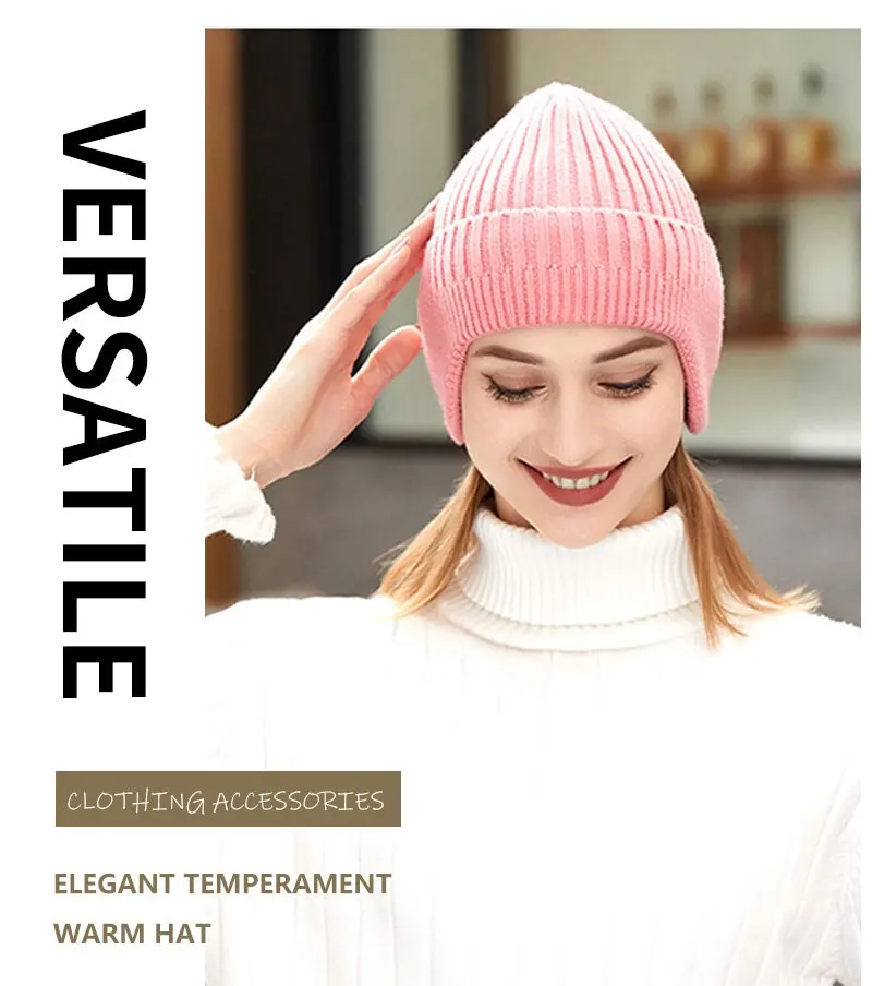 Winter Männer und Frauen Gestrickte Woolen Mode Im Freien Einfarbig Verdickt Warme Ohr Schutz Reiten Kalten Abdeckung Hut_voghion.com