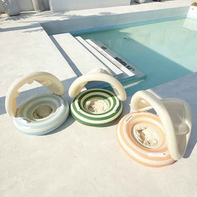 Baby Swimming Ring Inflatable Swim Ring with Detachable Sunshade Toddlers Pool Float Leakproof Baby Pool Toy for Kids Toddlers 4
