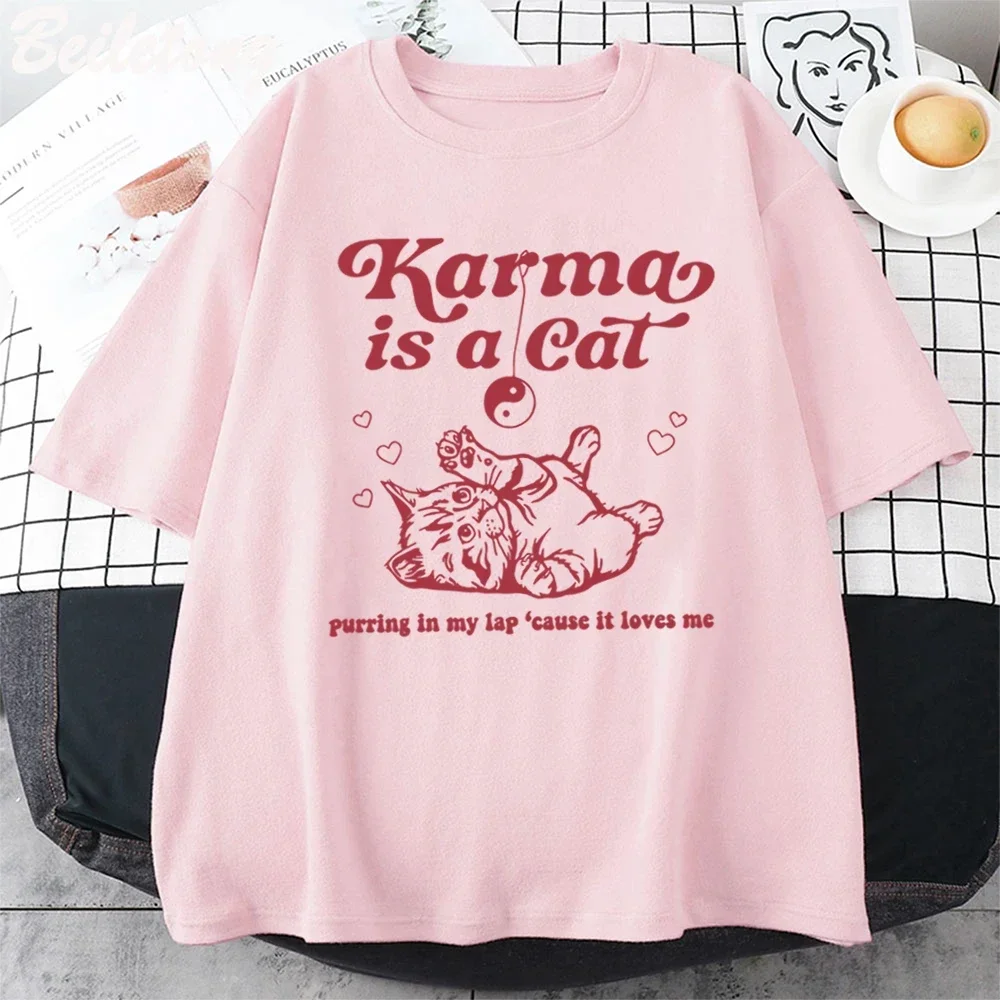 Karma Is A Cat  Taylor Midnights Album Tshirt Short Tee Shirt Meet Me at Midnight Tops Camisetas Unisex Dropshipping