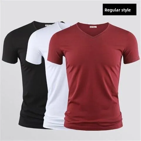 Slim Fit round Ne ort Sve Modal Ice Silk T-irt Men's Summer Busin Sle Top Tight Base irt Polyester Fiber