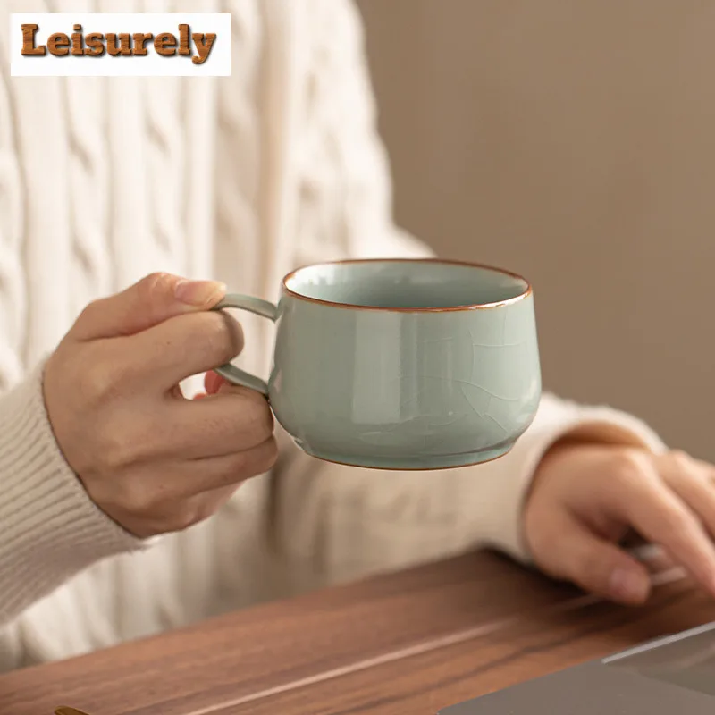 220ml Five Famous Kilns Coffee Mug With Plate Oatmeal Breakfast Mug Afternoon Tea Mug Cup Saucer Kit Office Water Cup Tableware