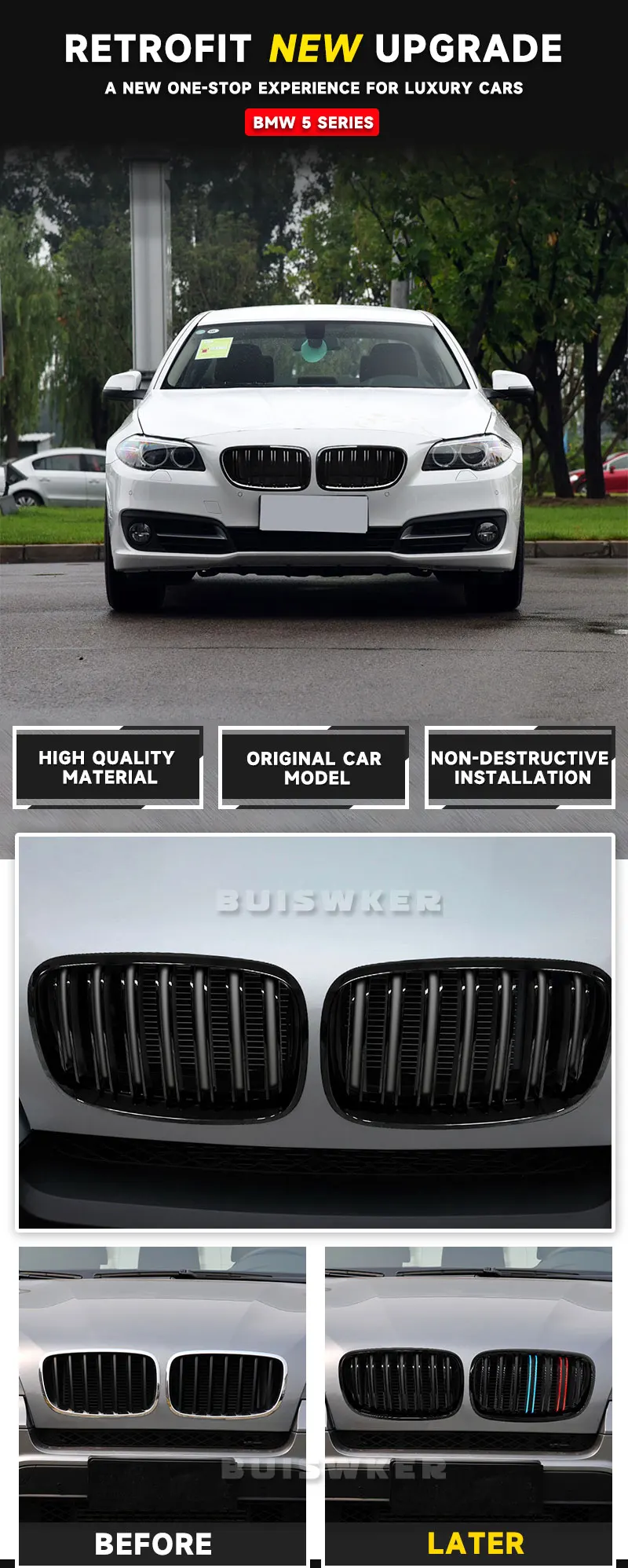 Griglie Anteriori Per BMW X5 X6 E70 E71 2007-2013 - Doppia Stecca Nero Lucido, In ABS - Foto 5