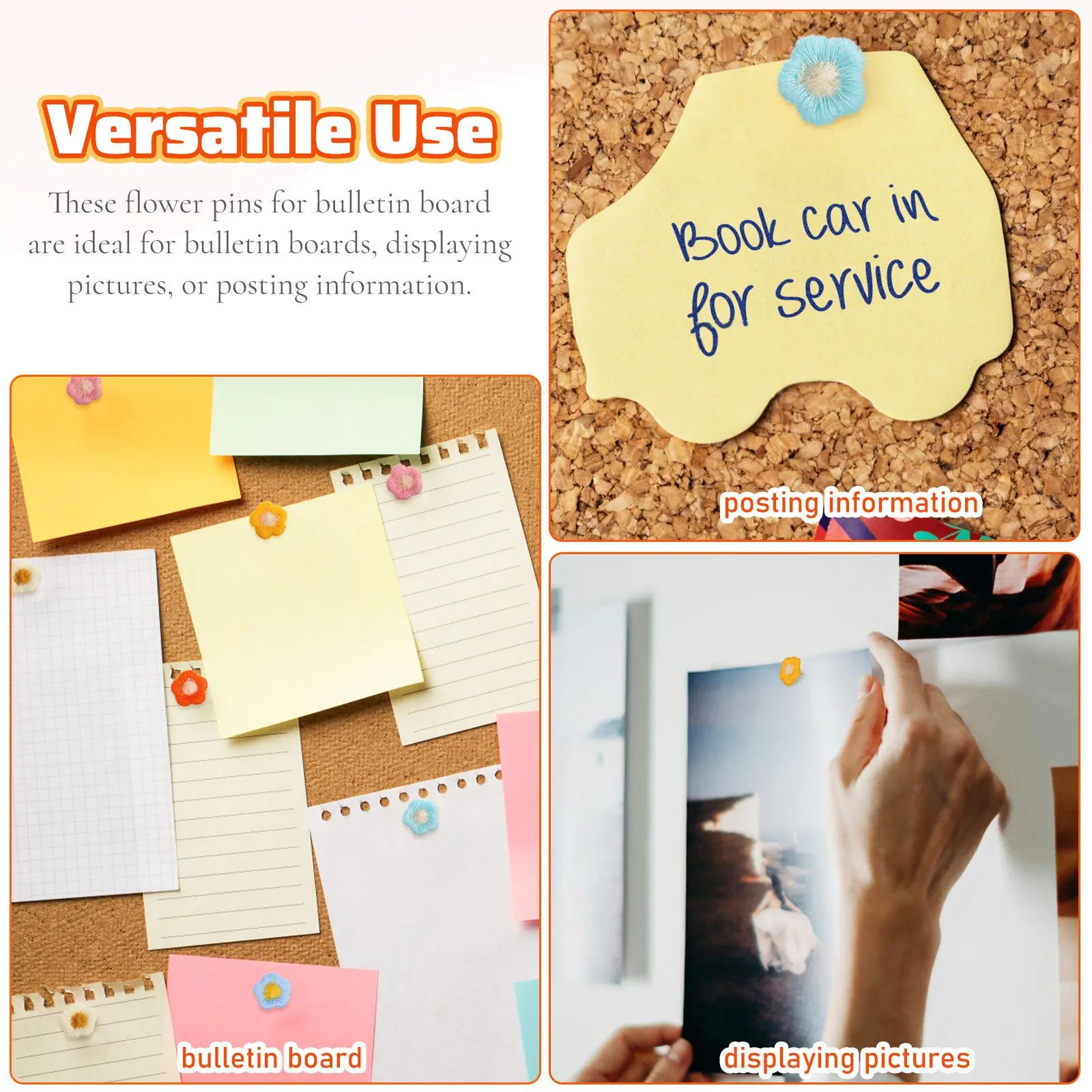 30개 장 꽃 모양 푸시핀, 귀여운 금속 컬러풀 푸시핀, 게시판, 코르크보드, 벽 장 꽃 모양 푸시핀