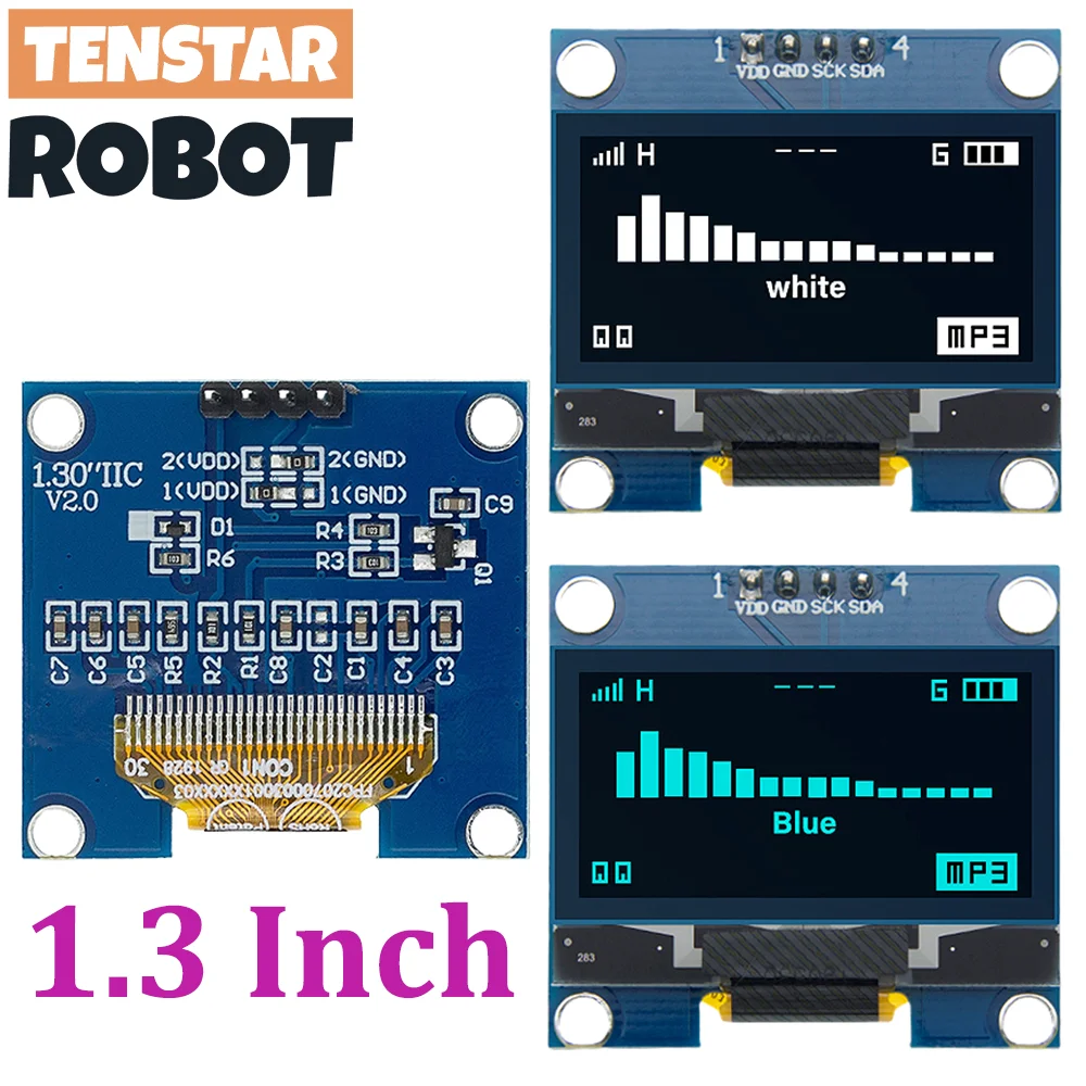 TENSTAR OLED Display Module SH1106 1.3 inch 128X64, white blue LCD LED IIC I2C communicate drive chip