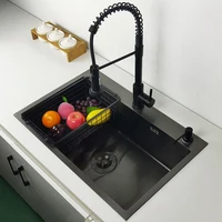 matte black kitchen sink above counter or udermount vegetable washing basin sinks dark grey stainless steel seamless welding pia 2