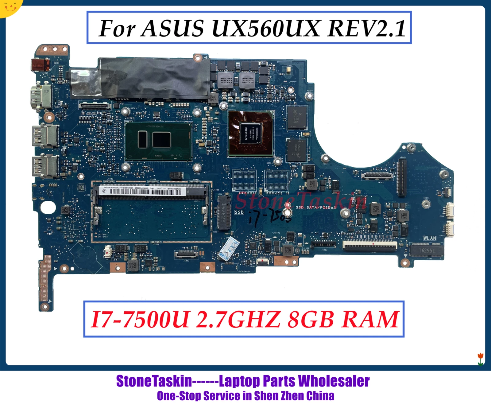 Материнская плата StoneTaskin для ноутбуков ASUS UX560UX REV2.1 системная SR2ZV I7-7500U 8 ГБ