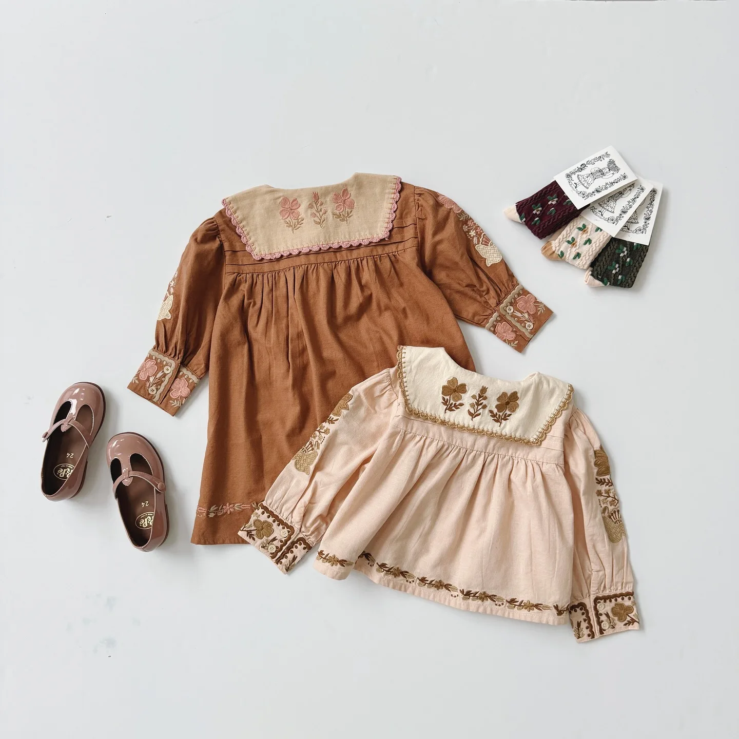 APO Couture Dress! Spring summer shirt dress Embroidery Pastoral series retro style heavy embroidery flower girl dress baby
