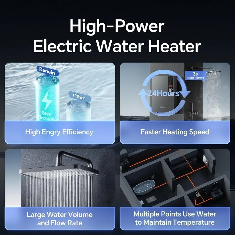 Electric Tankless Water Heater, 27kW 240V on Demand Instant Endless Water Heater with LED Temperature Display for Residential