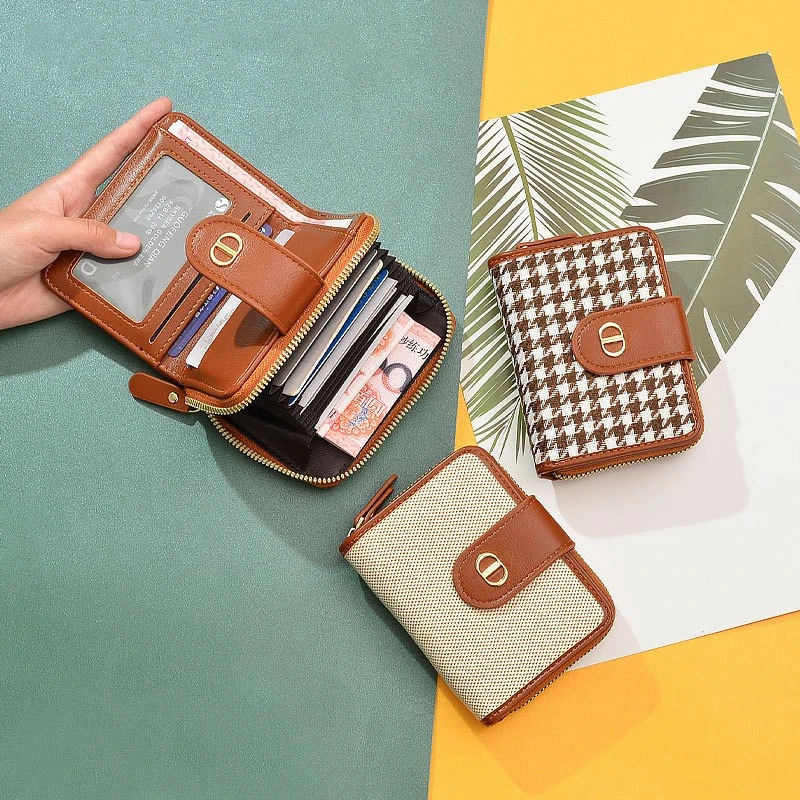 Fashion Houndstooth Wallets Women's Luxury Designer Purses Zipper PU Leather Card Holder Wallets For Women Handbags Trends 2023
