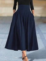 Nouvelles robes couleur unie jupes trapèze pour femme vêtements taille haute élastique jupe longue femmes avec nœud jupes élégantes pour femmes 3