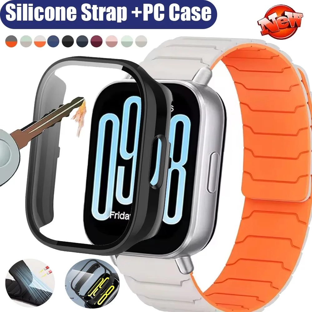Magnetic Silicone Watch Strap with Protective PC Case & Glass Screen