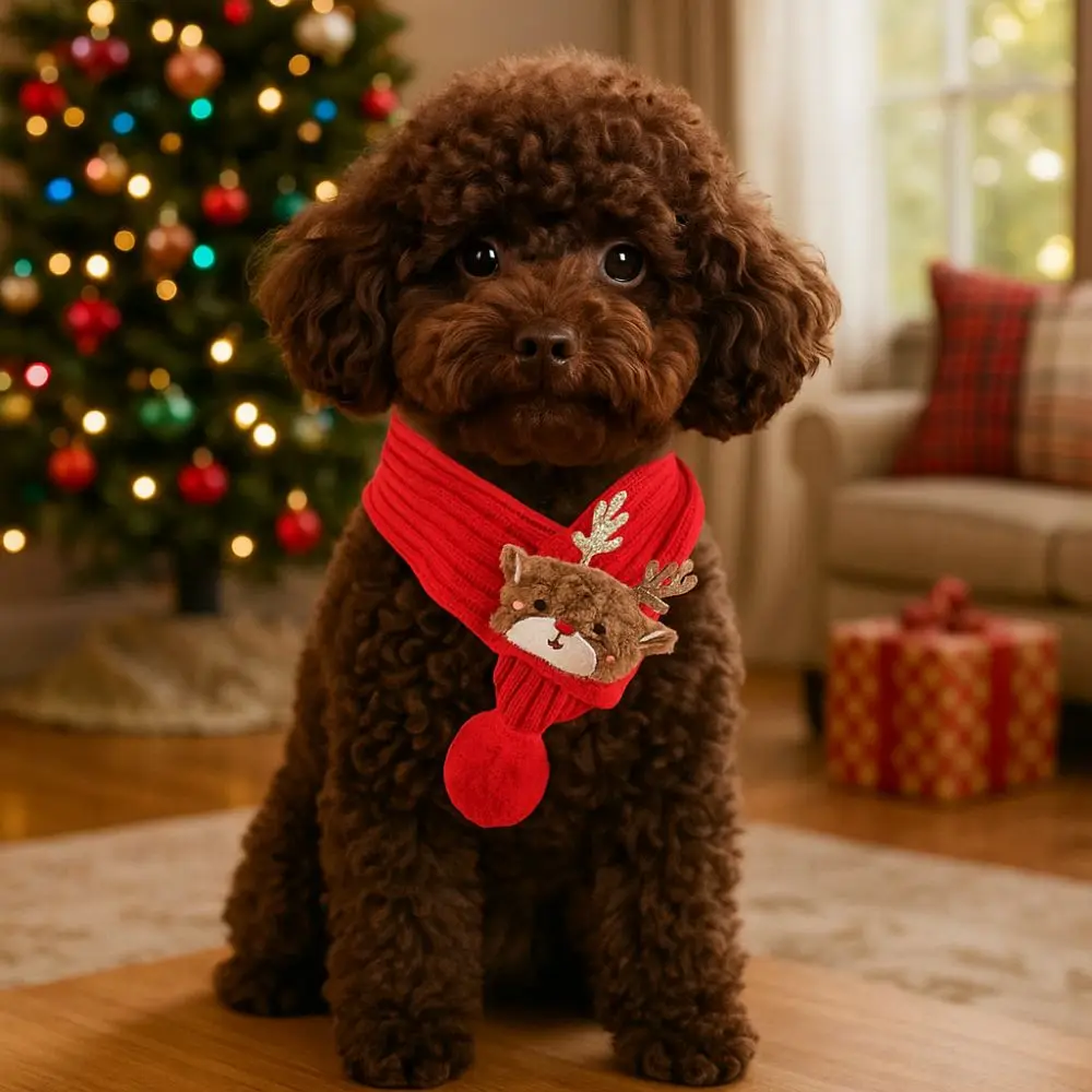 Red Green Pet Christmas Scarf Warm Cartoon Dog Knitted Scarf Santa Claus Elk Snowman Cat Dog Scarf Christmas Festival