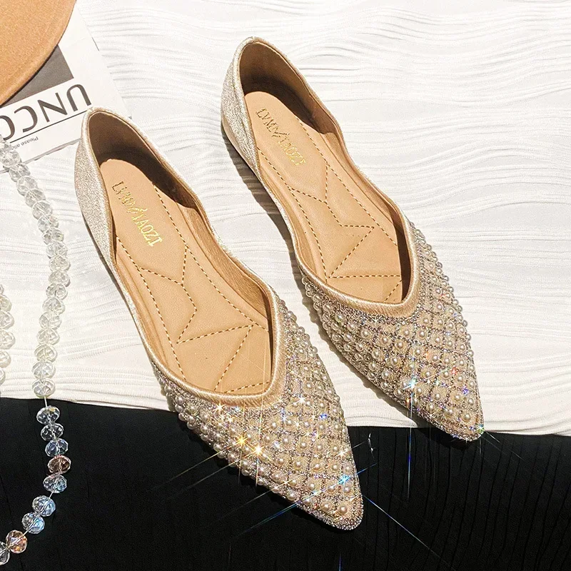 Rhinestone Shoes Women's Summer Flat New Design Sense Small Temperament Large Size 41 43