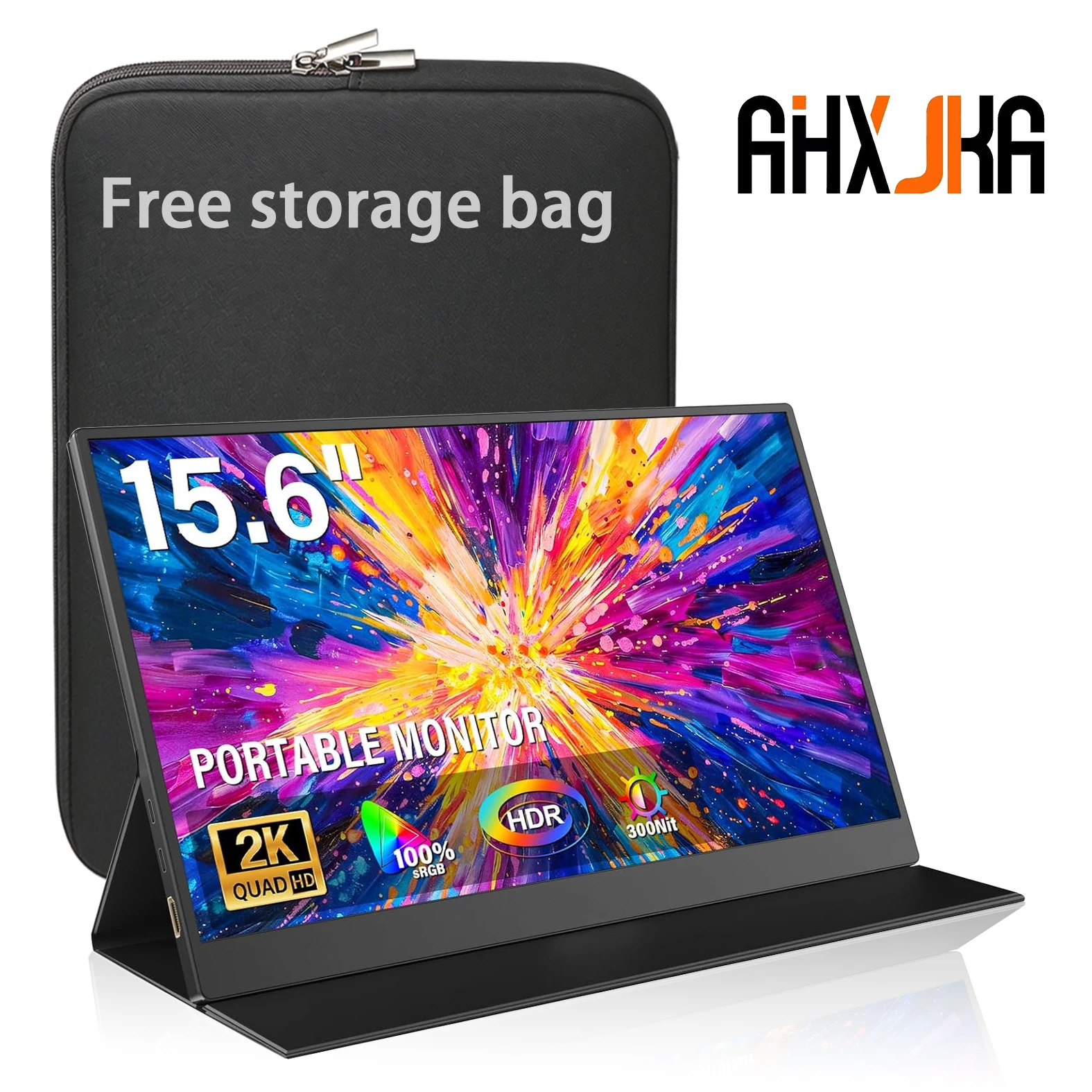 AHXJKA 15.6인치 4K 스크린 휴대용 모니터 IPS 3840*2160 100%sRGB 300Cd/m² PS4/5 TV 노트북 컴퓨터 휴대폰 게임용 여행용 디스플레이