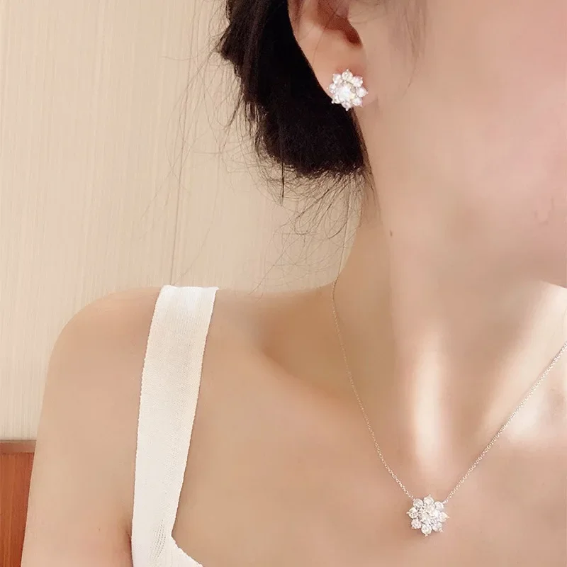 925 Sterling Silver Original Certified 2cttw Moissanite Jewelry Sets For Women Sunflower Pendant Necklace Earring Fine Jewelry silver jewelry set jewelry set silver jewelry