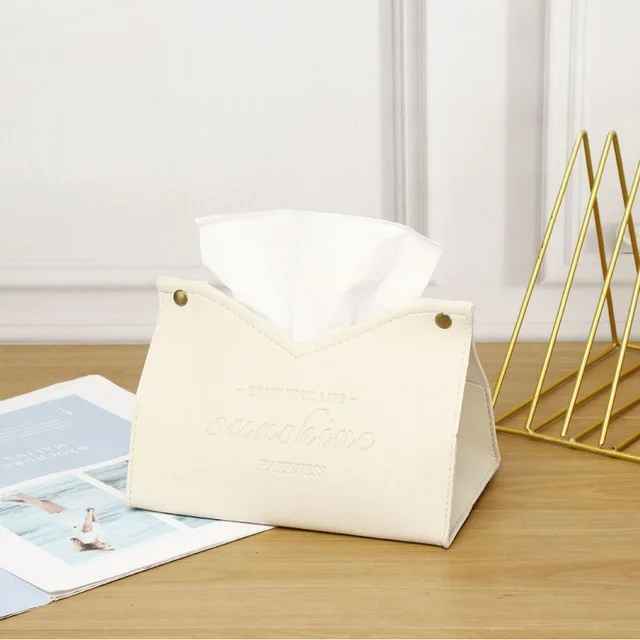 Boîte à mouchoirs en cuir écologique, boîte de rangement de serviettes créative polyvalente de couleur unie pour salon et salle à manger 3