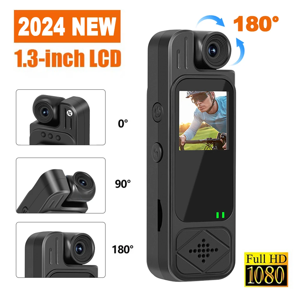 HD 1080P Mini fotocamera da 1.3 pollici Videoregistratore digitale Visione notturna a infrarossi Fotocamera per il corpo della polizia Videocamera sportiva ruotabile - immagine 3