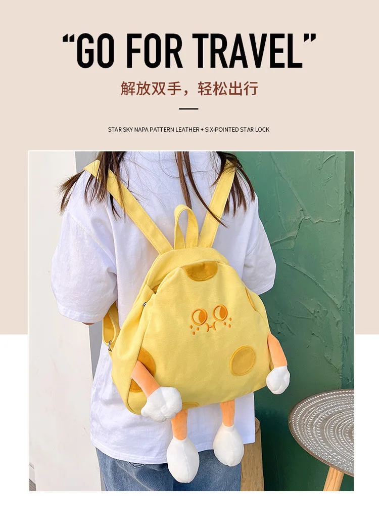 Supper Cute Canvas Crossbody Bag Cheese Doll Girl Shoulder Bag Kawaii Girlfriend Gift High Quality Soft Women Bag Yellow 2 Size