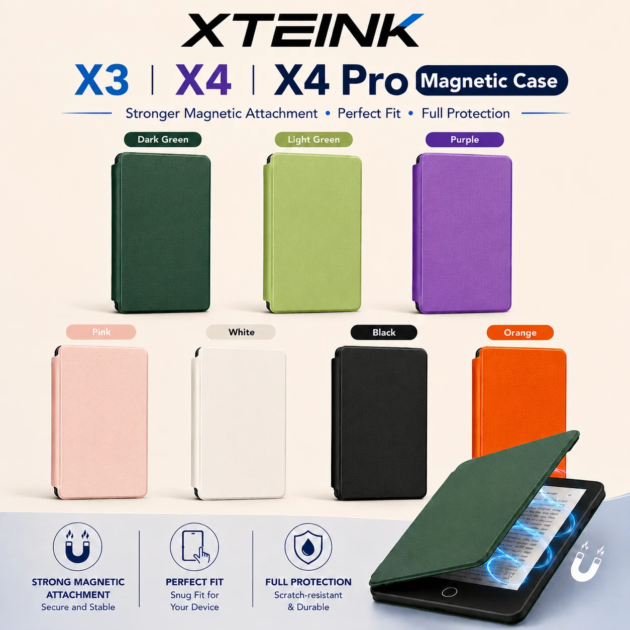 XTEINK Magnetic Slim Shockproof E-Reader Protective Cover - Strong Magnetic Design, Available in Multiple Colors