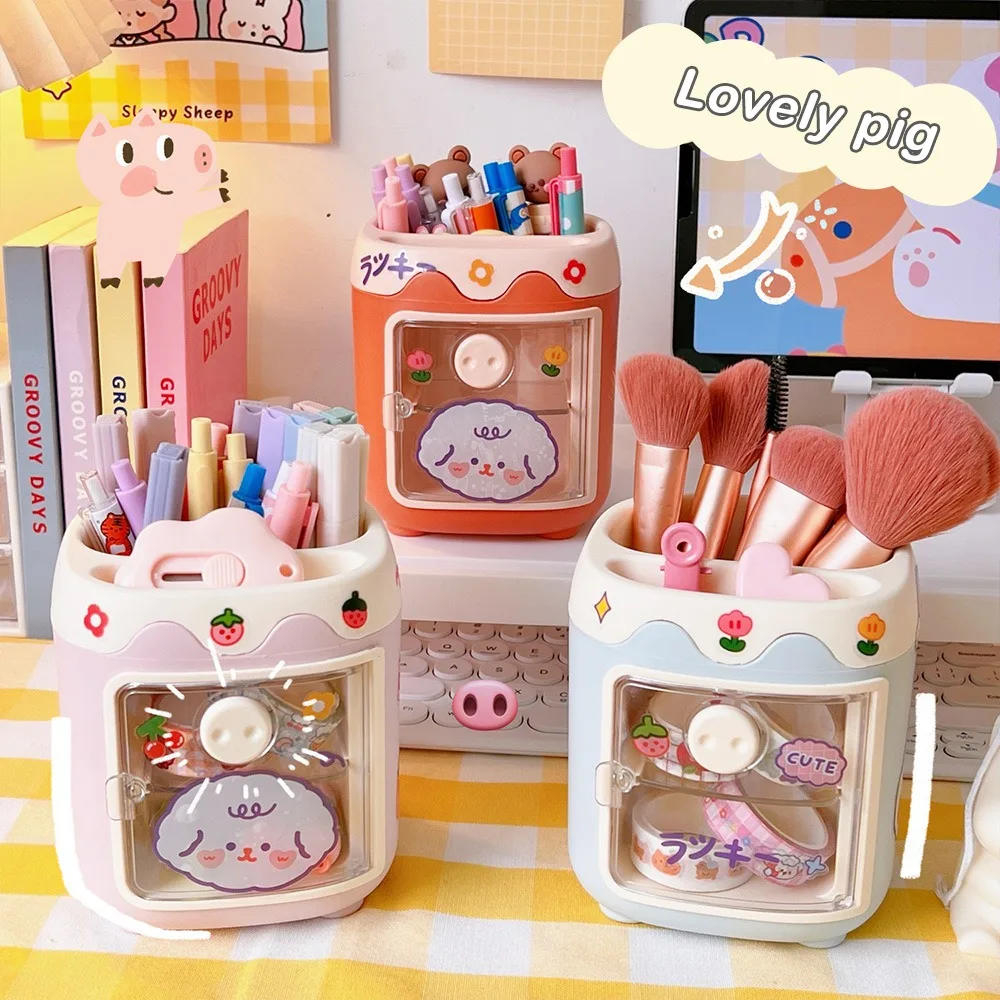 Kawaii Desk Organizer Japanese Style Pen Holder Makeup Brush Storage  Container Multifunction Desktop Accessories for Office