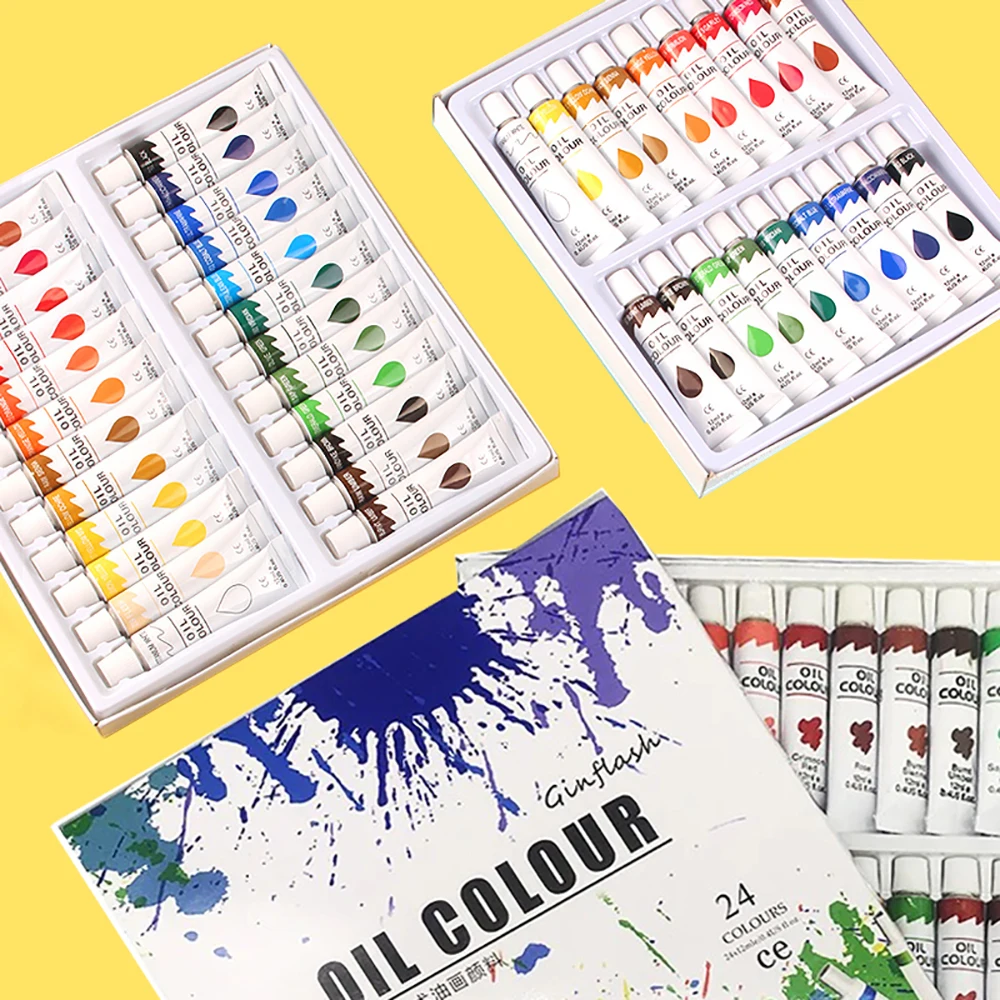 Ginflash 24pcs/set Professional Tube Oil Paints art for artists Canvas Pigment Art Supplies Drawing 12ML/tube 24Colors