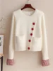 Personalized Color Blocking Spliced Knitted Sweater 2025 New Spring Women's Chic Diagonal Buckle Elegant Cardigan Commuting Coat 3