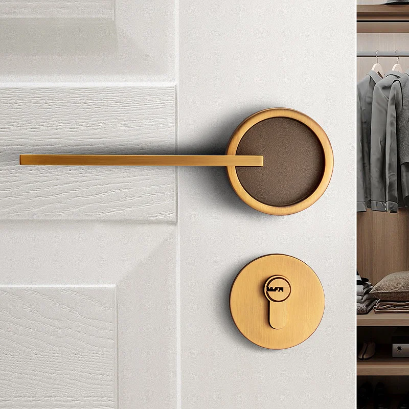 

Bedroom door lock magnetic absorption mute indoor simple room door lock solid wood door handle American yellow bronze split lock