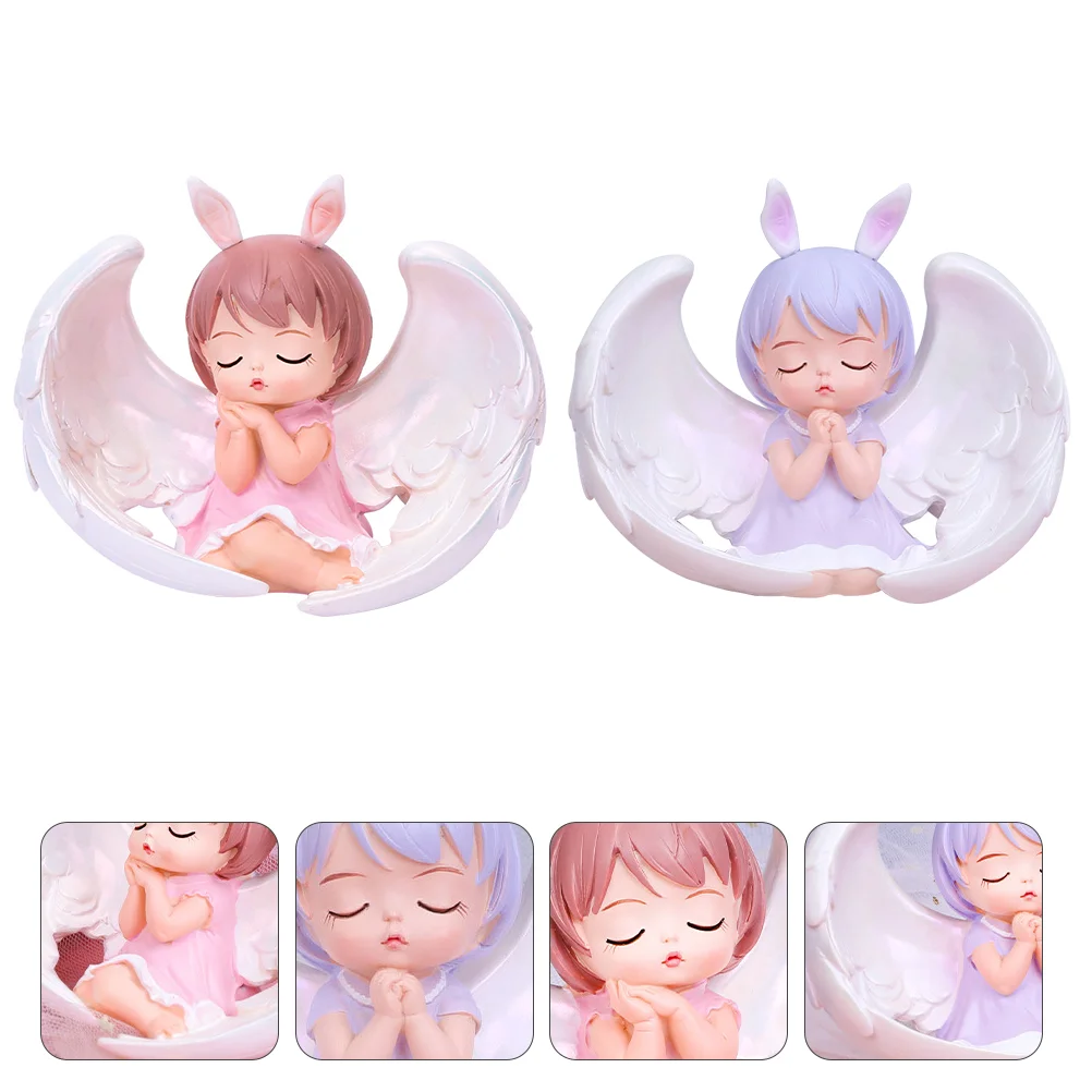 

2 Pcs Decor Angel Anne Ornaments Birthday Cake Accessories Resin Decoration Baby