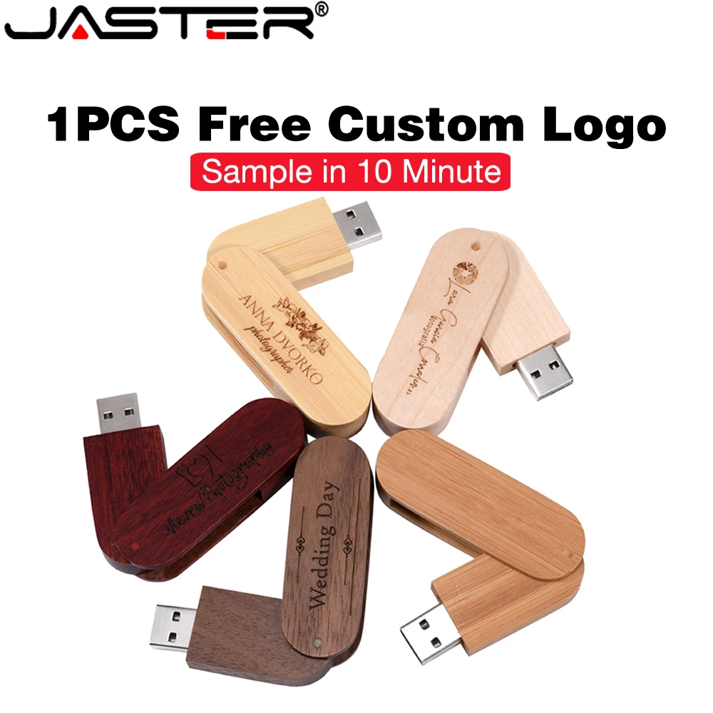 

JASTER Free Custom Logo USB Flash Drive 128GB Wood Memory Stick 64GB Rotatable Pendrive 32GB Business Gift External Storage 16GB