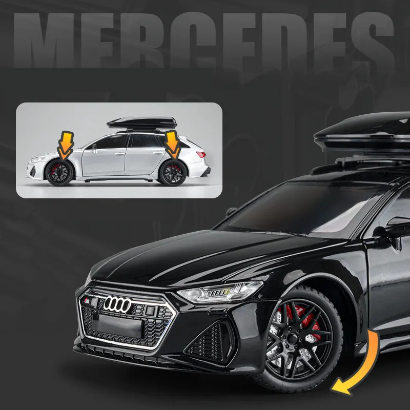 1/24 Audi RS6 Toy Car Model 1:24 Diecast Racing Vehicle Miniature Pull Back Sound Light Doors Openable Collection Gift For Kid 6