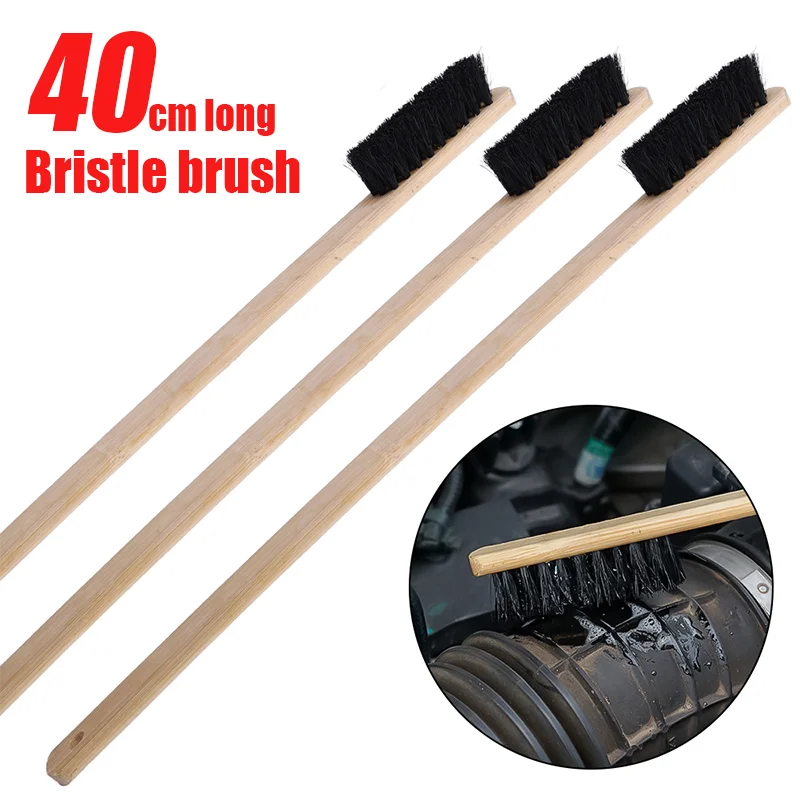 

Bristle Detail Brush 40cm Long Bamboo Handle Car Engine Tire Wheel Rim Cleaning Brush Deep Clean Gap Cleaning Accessories