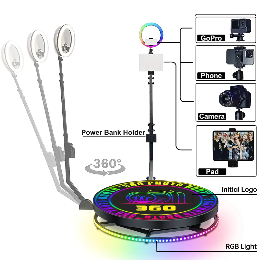 Evegogo 360 사진 부스 슬로우 모션 90 60cm 자동 회전 비디오, 여행 비행 케이스 포함, 360 회전 셀카 부스 파티