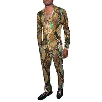 Hawaiian Shirt Suit 3D Serpentine Print 2PCS Set Striped Check Fashion Breathable Men Long Sleeve Shirt  Pants Two Piece Suits 1