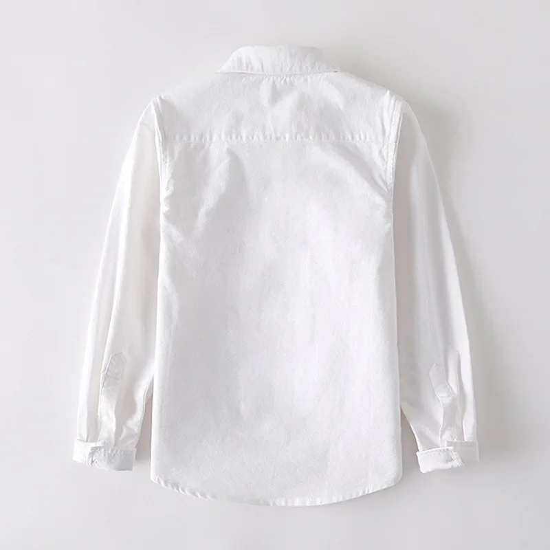 Boys Fleece Lined Long Sleeve White Shirt Student Uniform Performance Costume Children's Top Autumn Winter Fashion Kids Clothing