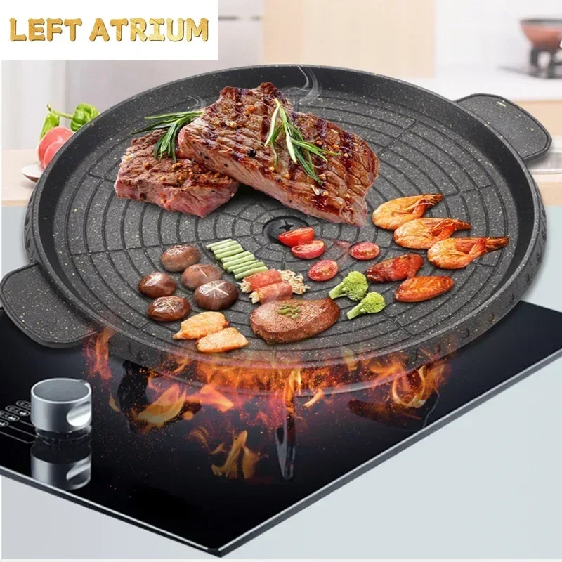 3 Shape 32cm Korean Stone Grill Pan Non-stick Portable