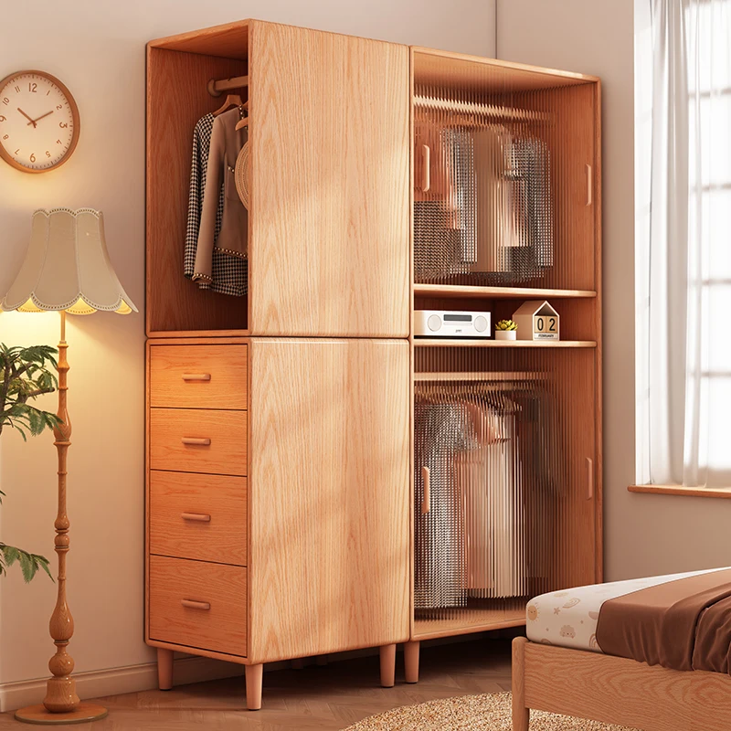 Pure solid wood bed end crevice wardrobe full hanging ultra-thin sliding door