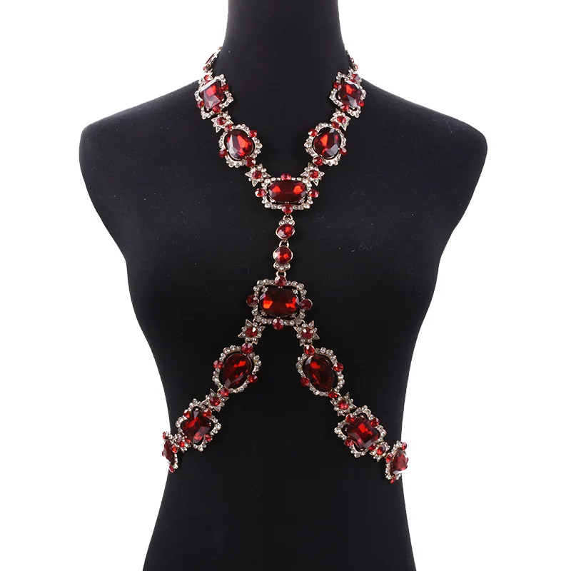 9238 Silver Rhinestone Crystal Body Chain For Women (red)- Zinc Alloy- 47.2 Silver Rhinestone Chain, Siam Red Crystal, (6mm / 1 Foot Qty  main image 4