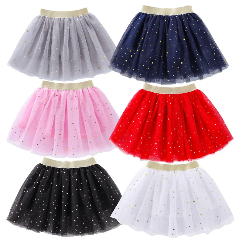 Pink Kids Mesh Miniskirts Girls Princess Clothes Stars Glitter Dance