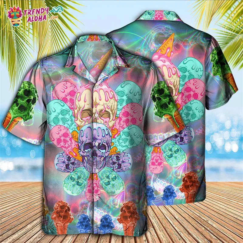thumbnail image 1 of Camisas de helado de moda, cómodas y holgadas, con estampado 3D Y2k, camisa hawaiana para vacaciones, fiestas en la playa, camisas de manga corta para hombres y mujeres, 1 of 5