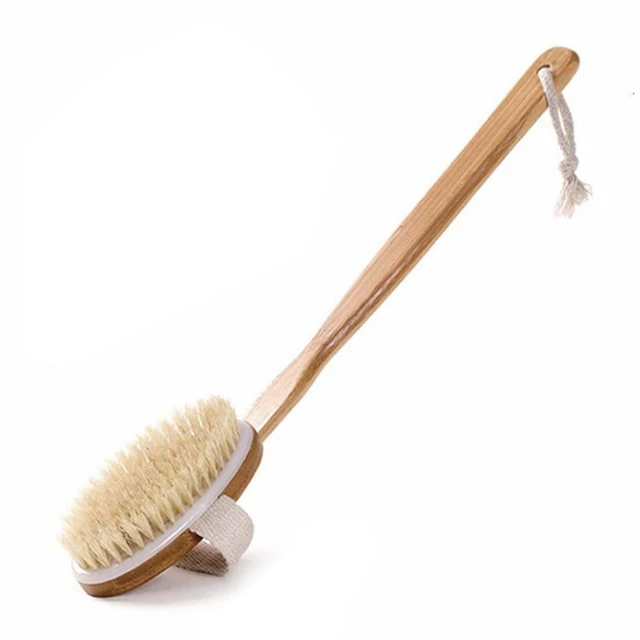 Bath Body Brush Long Handle Wooden Shower Brush with Natural Bristles