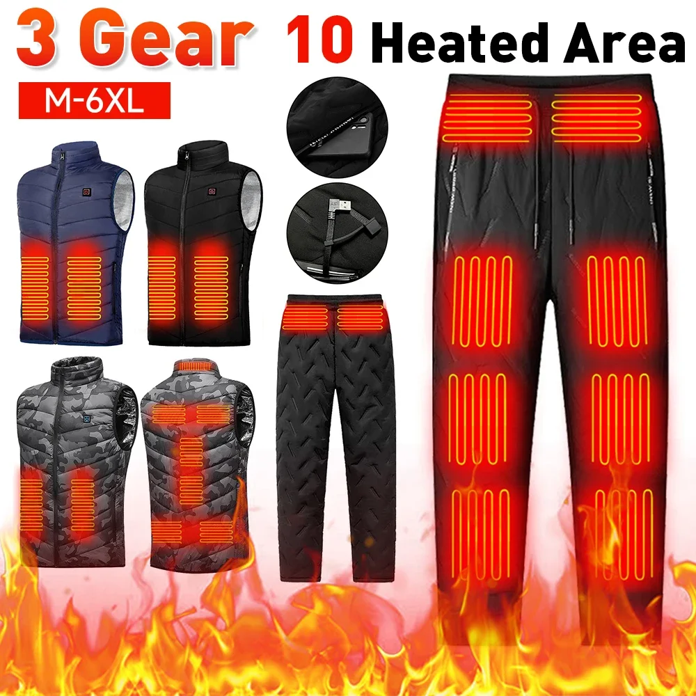 Heated Pants Electric Trousers 10 Heating Zones 3 Temperature Modes Waterproof hiking pants casual pants fleece pants