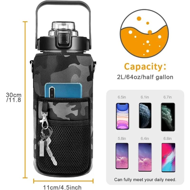 Water Bottle sleeve Sleeve Holder Straw Men Women Jug For Gym Workout Sports 2 Liters water bottle sleeve
